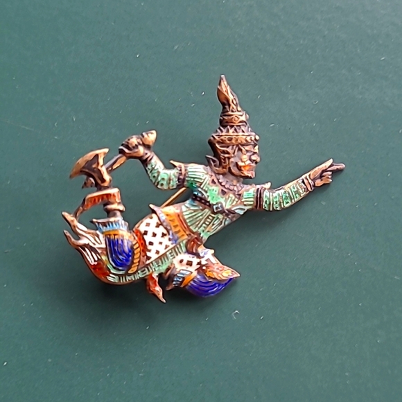 Vintage Jewelry - Rare Vintage 1940's Siam Ramasoon Thunder god Pin Brooch!  Colored, Cute, COOL!